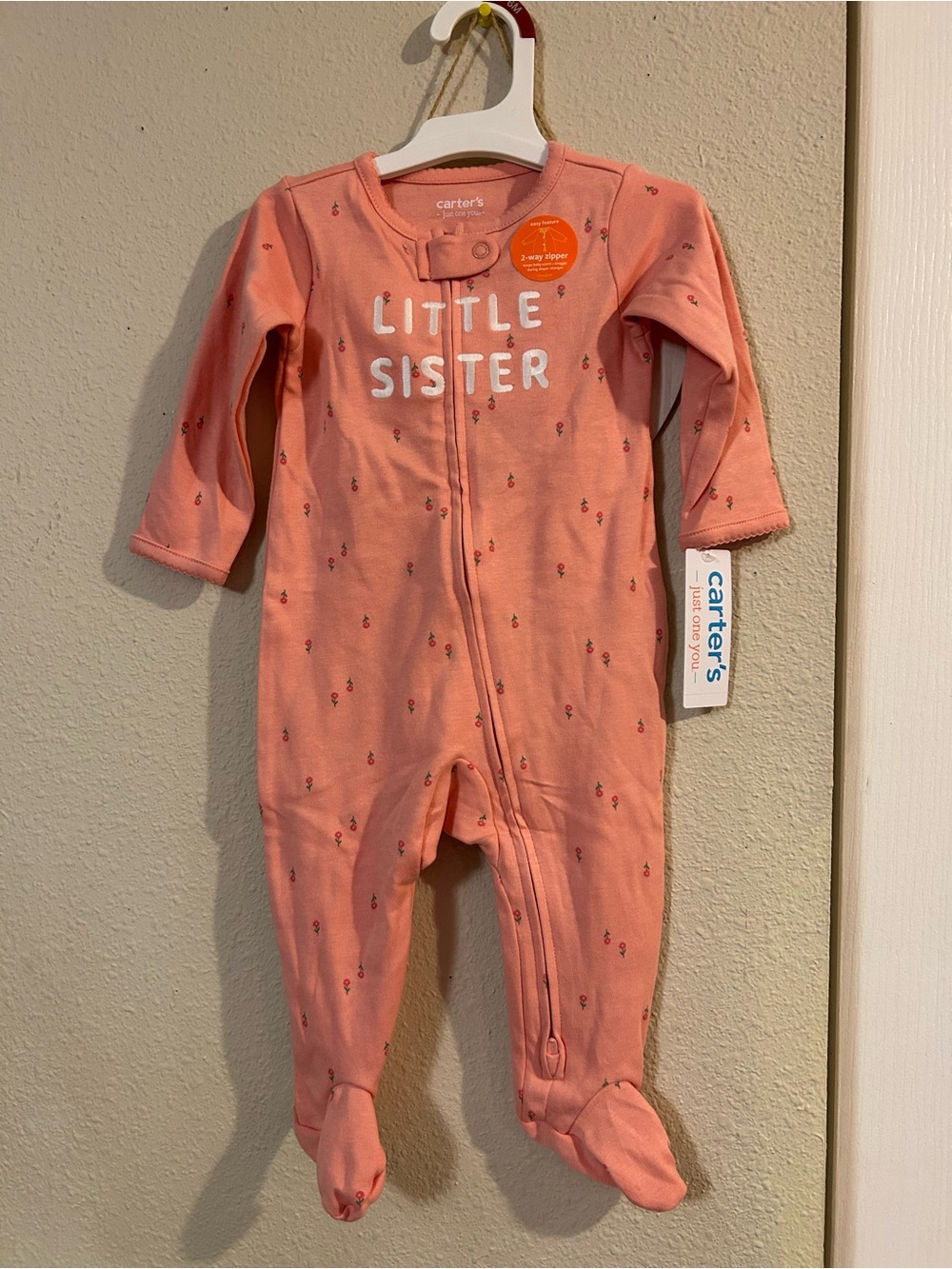 Carter's Coral Pink 'Little Sister' Footed One-Piece